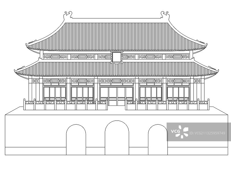 北京故宫天坛祈年殿城市地标建筑插画图片素材
