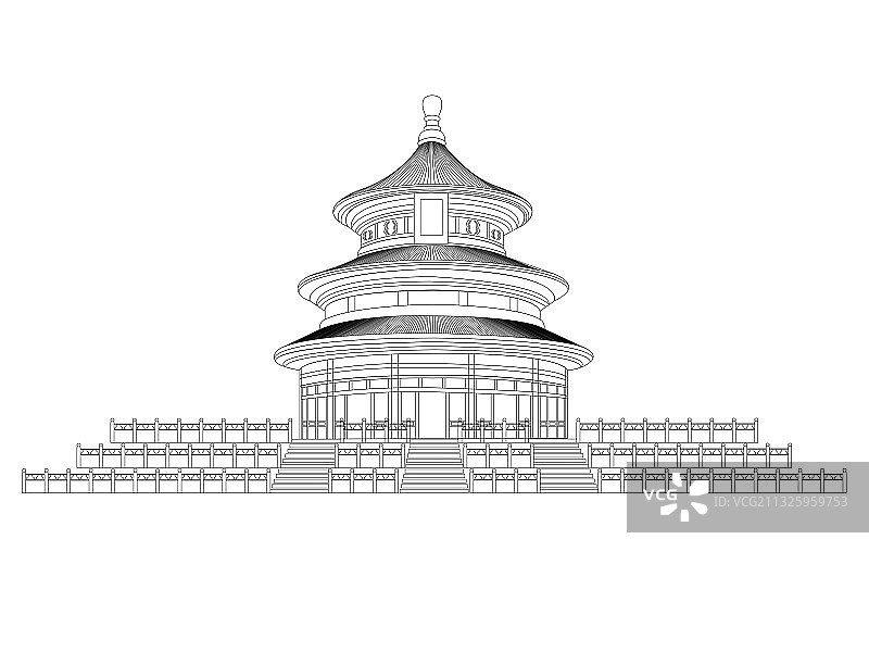 北京故宫天坛祈年殿城市地标建筑插画图片素材
