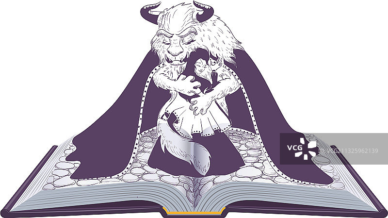 美女与野兽：打开的童话书图片素材