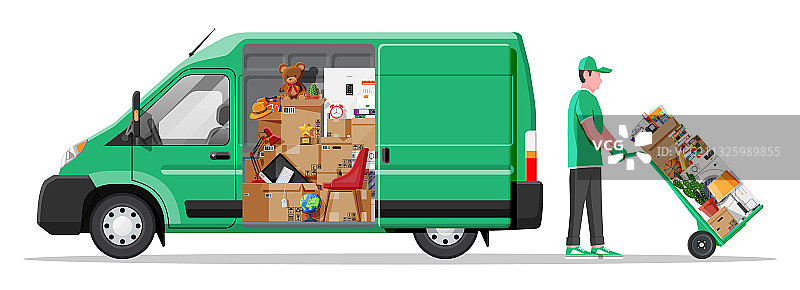 装满家居物品的送货车图片素材