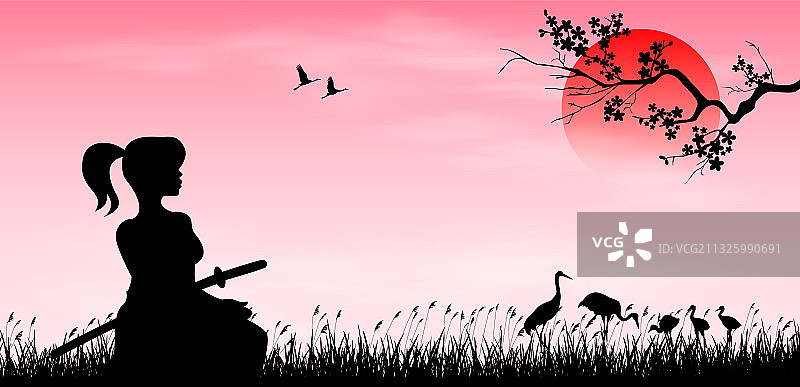 持武士刀的女孩图片素材