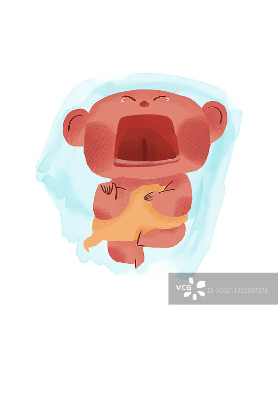 盖着黄色毛巾的婴儿在哭泣图片素材