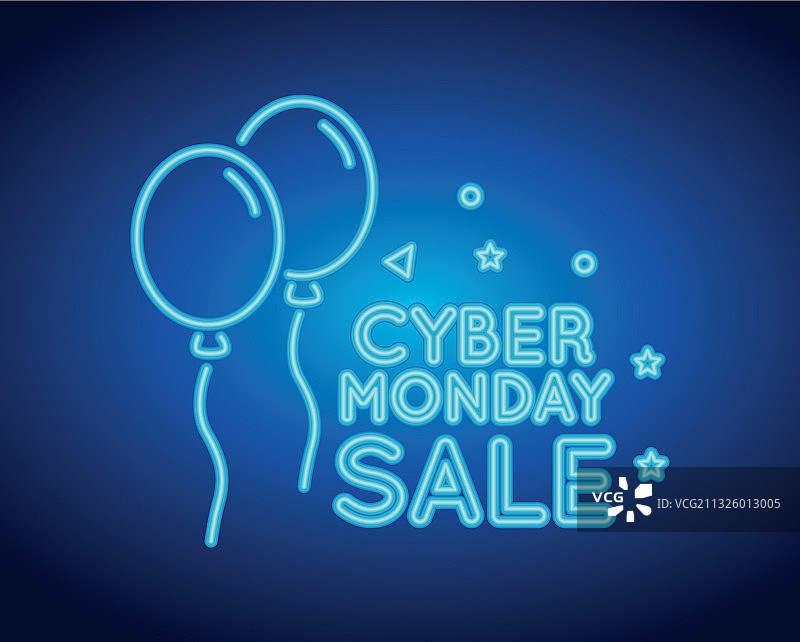 带氦气球的霓虹灯网络星期一促销图片素材