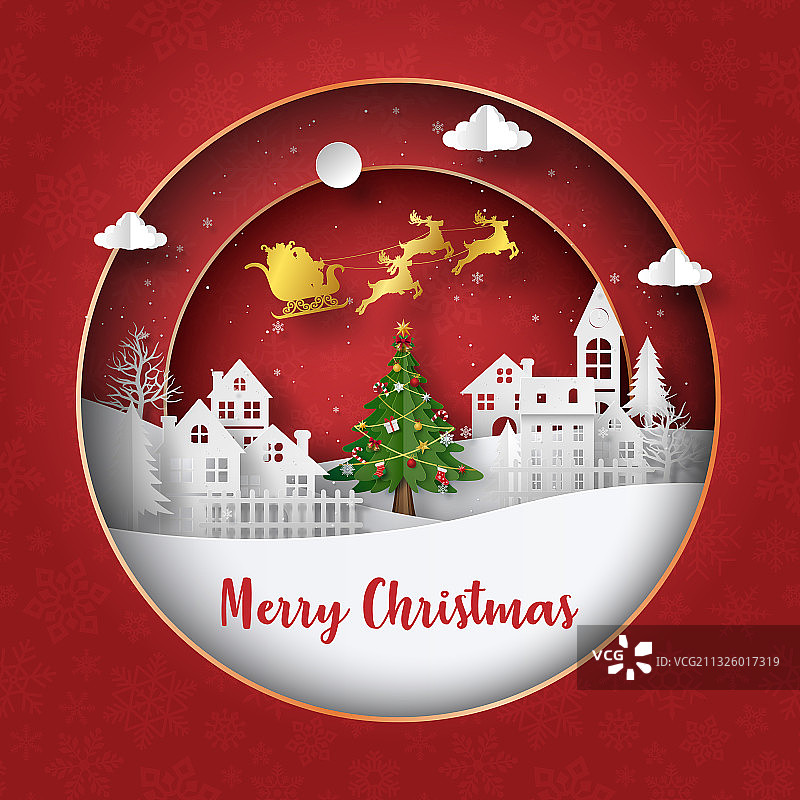 圣诞老人与雪橇天空背景明信片图片素材