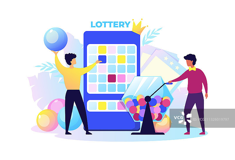 男士摇动彩票箱取出中奖球图片素材