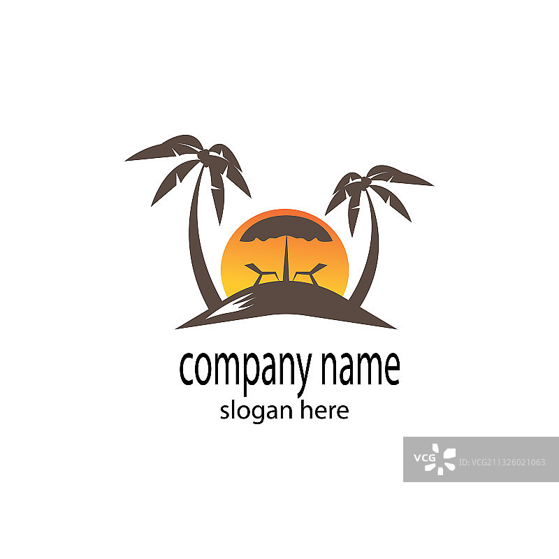 日落景观椰树夏季标志图片素材