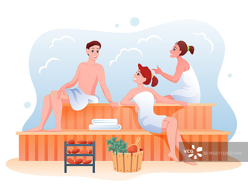 人们在桑拿房放松卡通画图片素材
