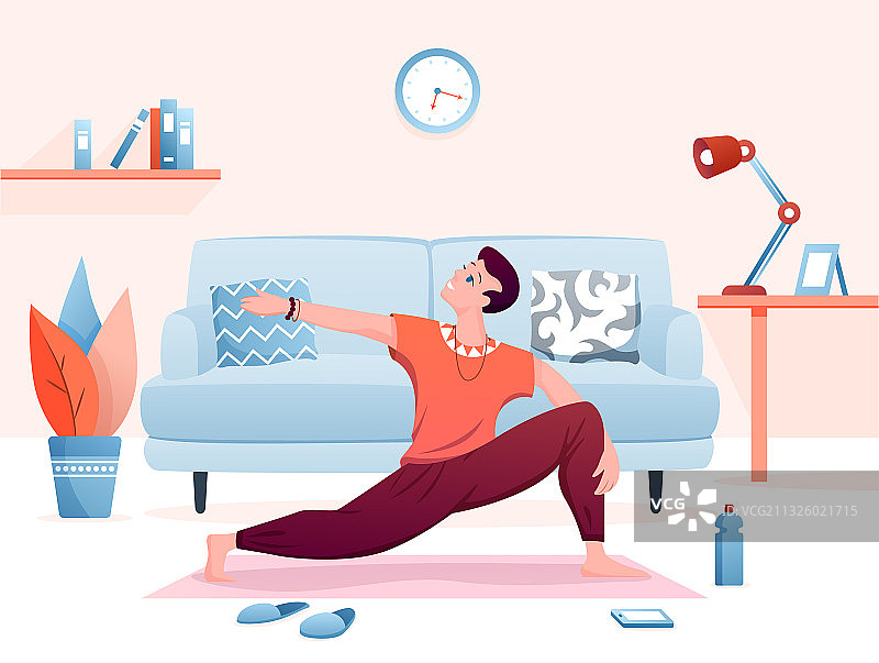 居家瑜伽扁平化练习图片素材