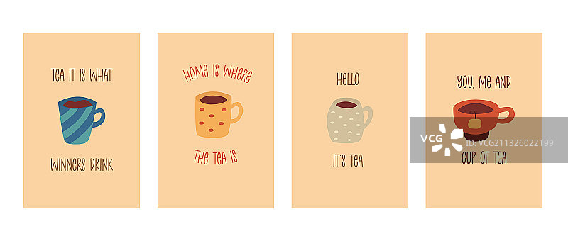 可爱茶杯短语卡片套装图片素材
