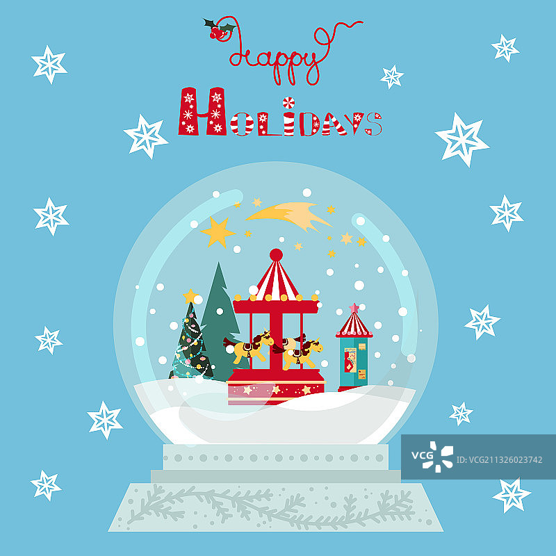 圣诞贺卡雪花球旋转木马图片素材