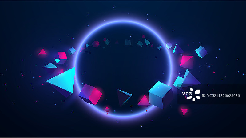 漂浮在圆形光晕周围的几何形状图片素材