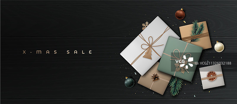 圣诞节促销banner，含真实礼品盒图片素材