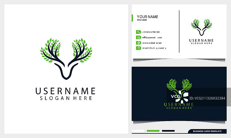 带有自然树概念的野生鹿标志设计图片素材