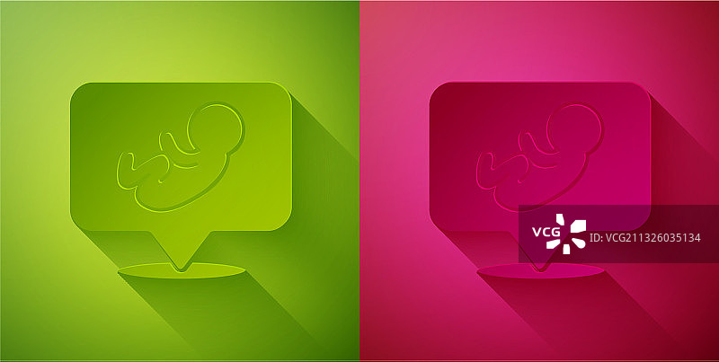 剪纸图标，绿粉色背景图片素材