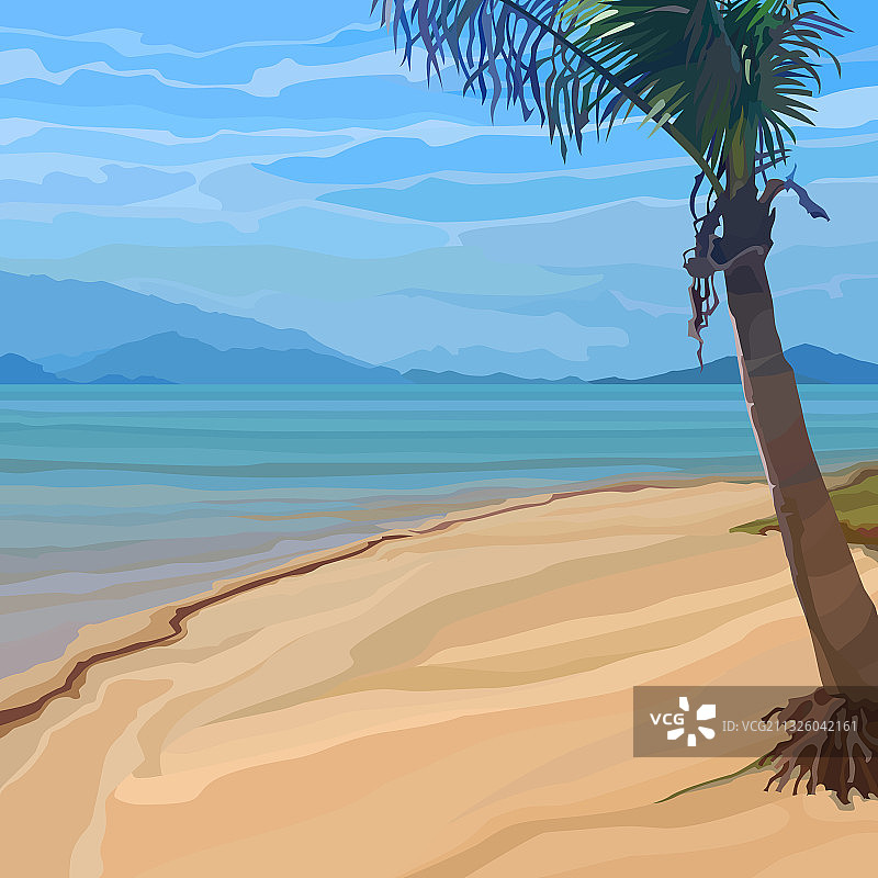 卡通热带海滩背景与棕榈树图片素材