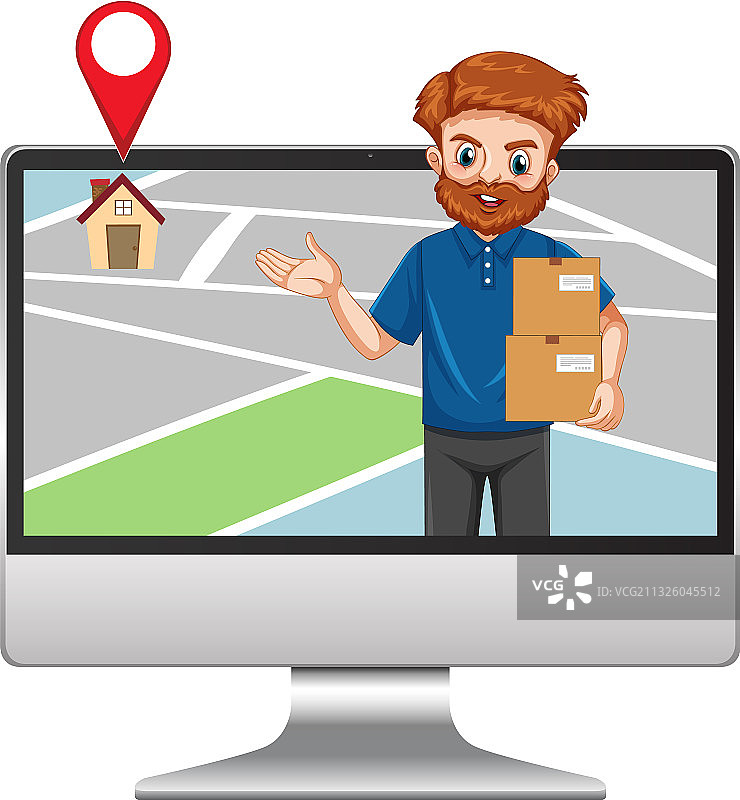 穿蓝色制服的卡通快递员图片素材