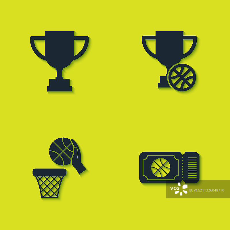 奖杯篮球比赛门票和篮子图片素材