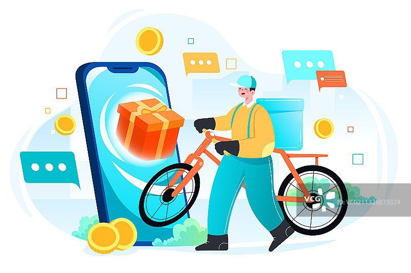 卡通互联网外卖快递运输交通生活方式社会民生网购消费矢量插画图片素材