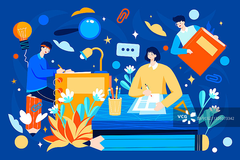 卡通在线教育网课学习课程培训补习开学季新学期考证学生矢量插画图片素材