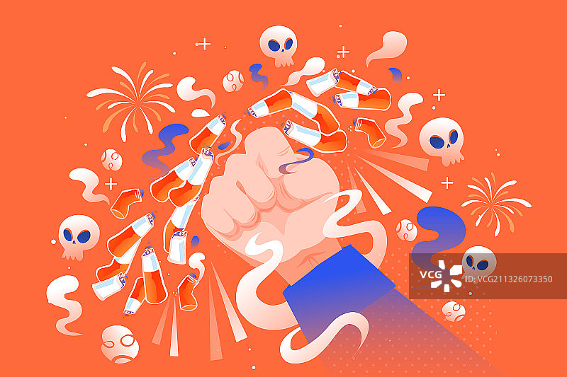 卡通世界无烟日拳头禁止吸烟癌症疾病身体健康社会民生矢量插画图片素材