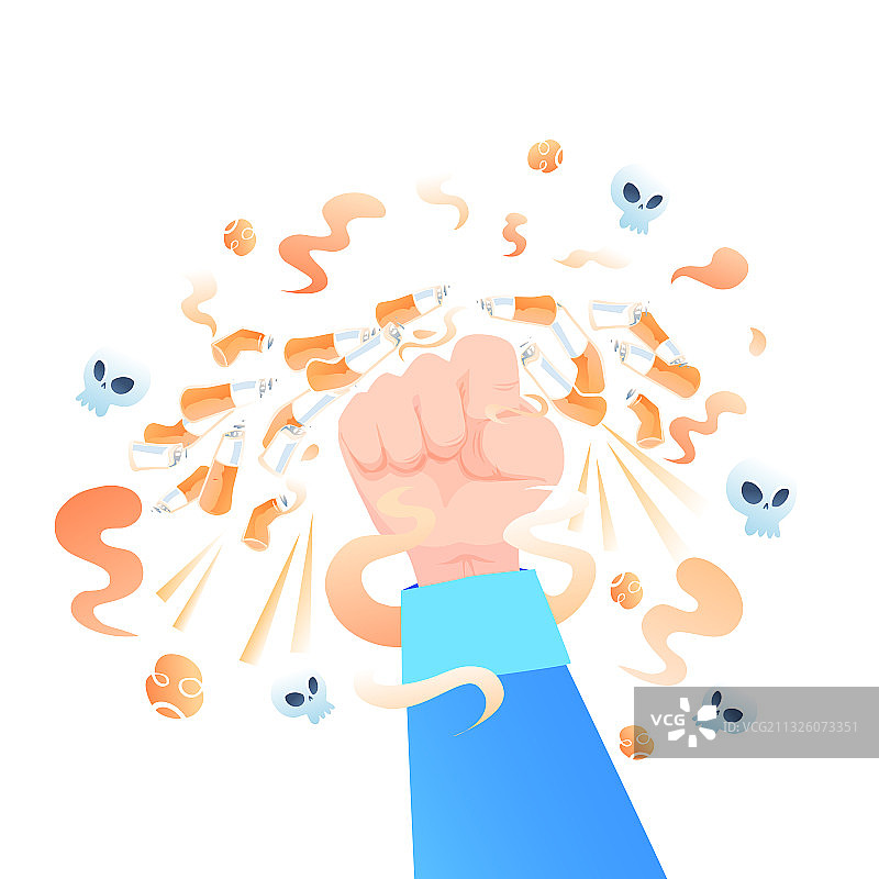 卡通世界无烟日拳头禁止吸烟癌症疾病身体健康社会民生矢量插画图片素材