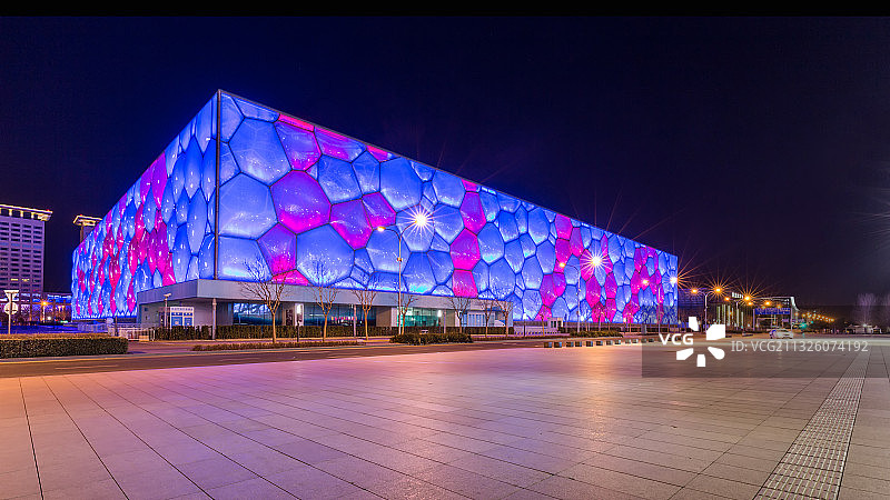 北京水立方夜景图片素材