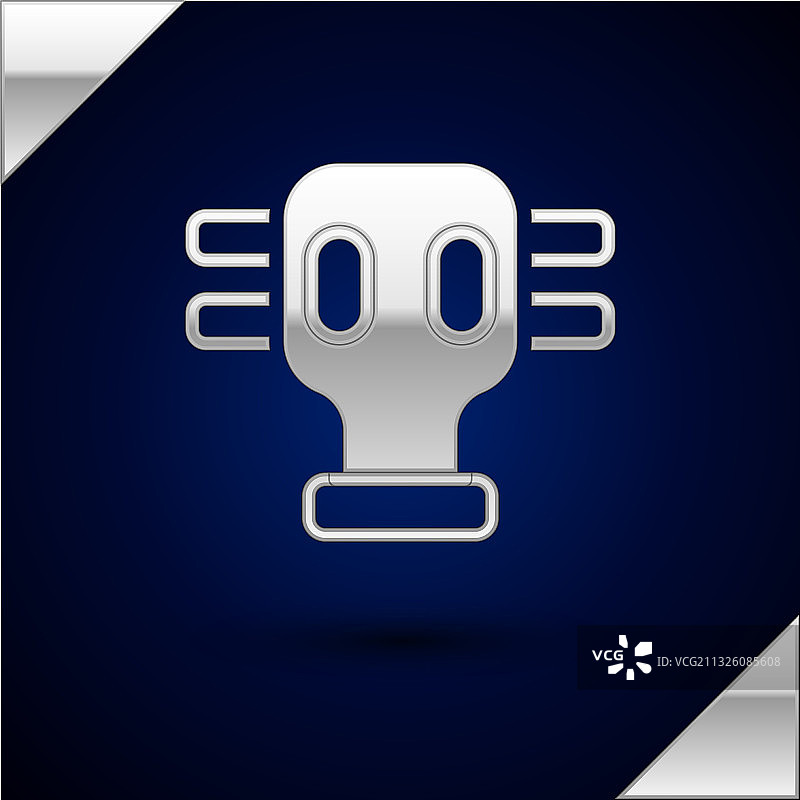 深蓝色背景上隔离的银色防毒面具图标图片素材