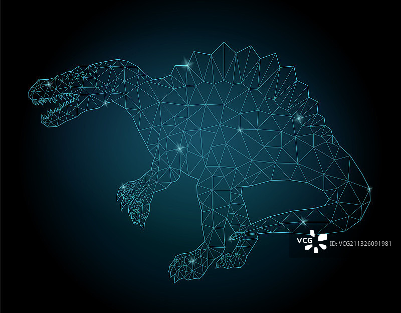 带闪亮蓝色棘龙的星空低多边形艺术图片素材