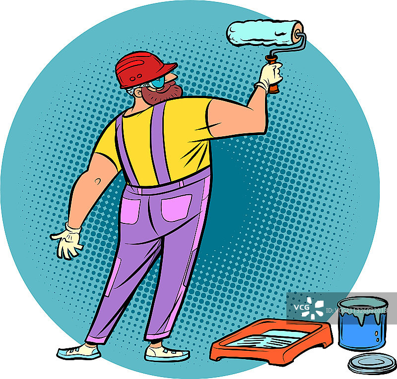 男油漆工正在粉刷墙壁图片素材