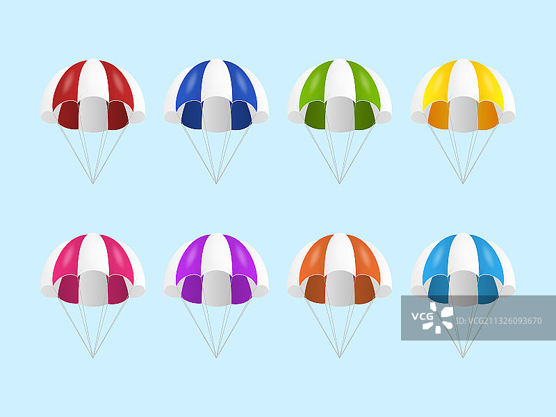 3D逼真彩色条纹降落伞图标图片素材