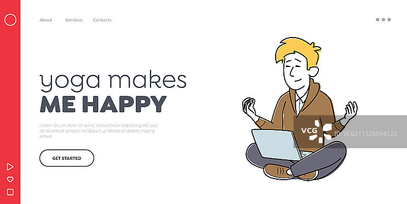商人瑜伽冥想着陆页模板图片素材