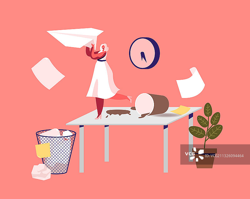 凌乱工作场所上的小女商人图片素材