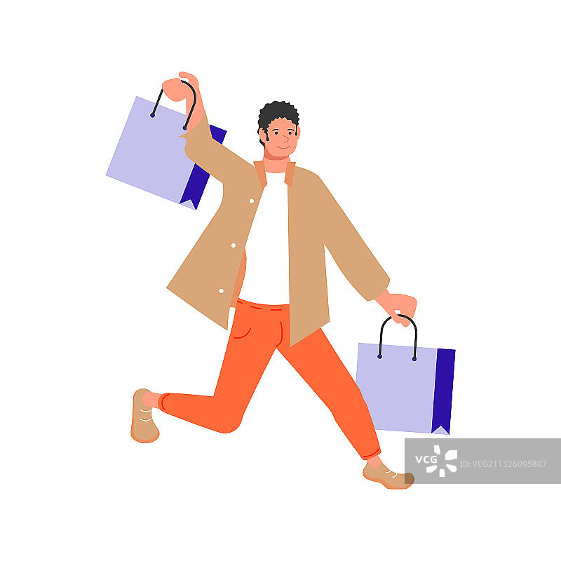 拿着包裹奔跑的购物者图片素材