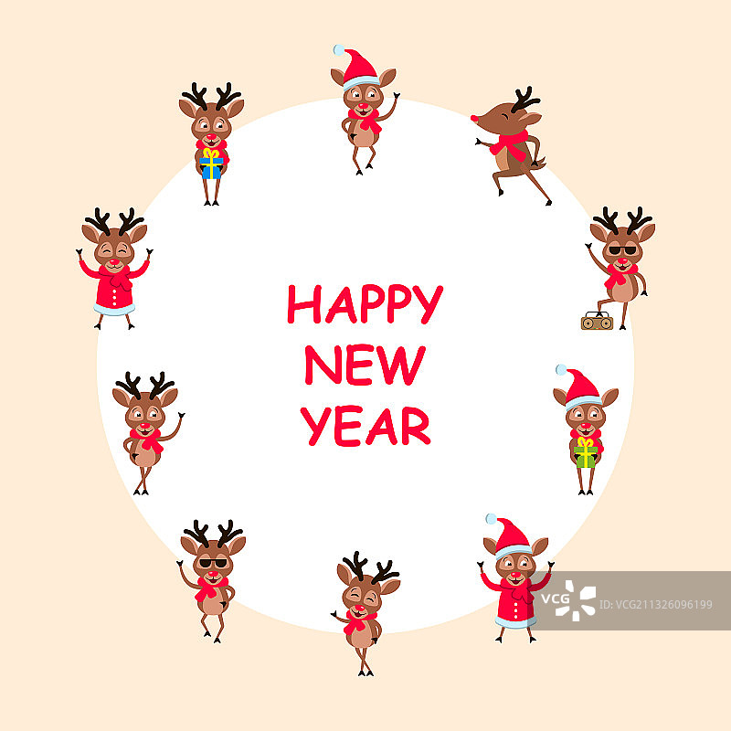 2021新年快乐贺卡套装-有趣的鹿图片素材