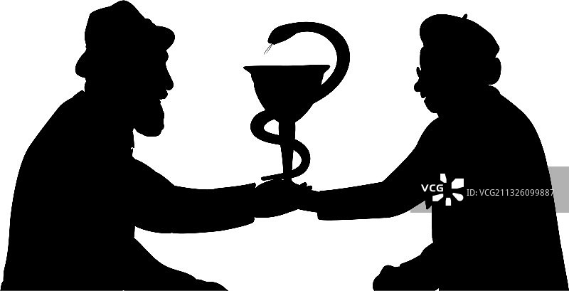 祖父母手持医药标志剪影图片素材