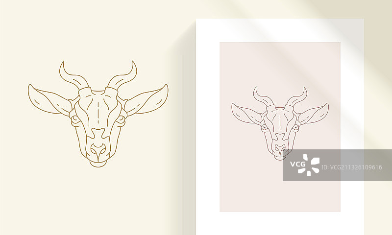 野生山羊头部神秘轮廓线性图图片素材