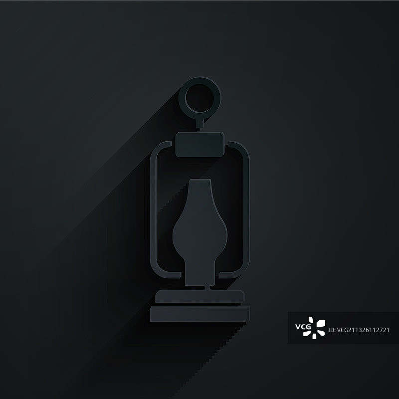 黑色背景上的纸质剪裁露营灯笼图标图片素材