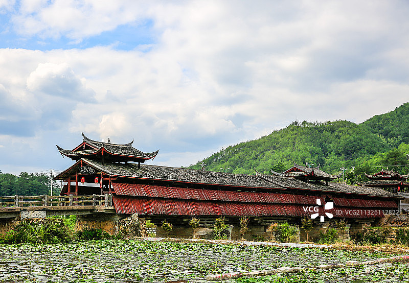 龙岩市连城县璧洲村永隆桥，百年古桥图片素材