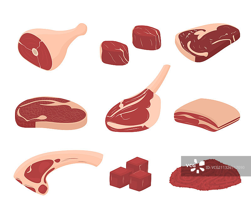 卡通彩色新鲜肉类图标合集图片素材