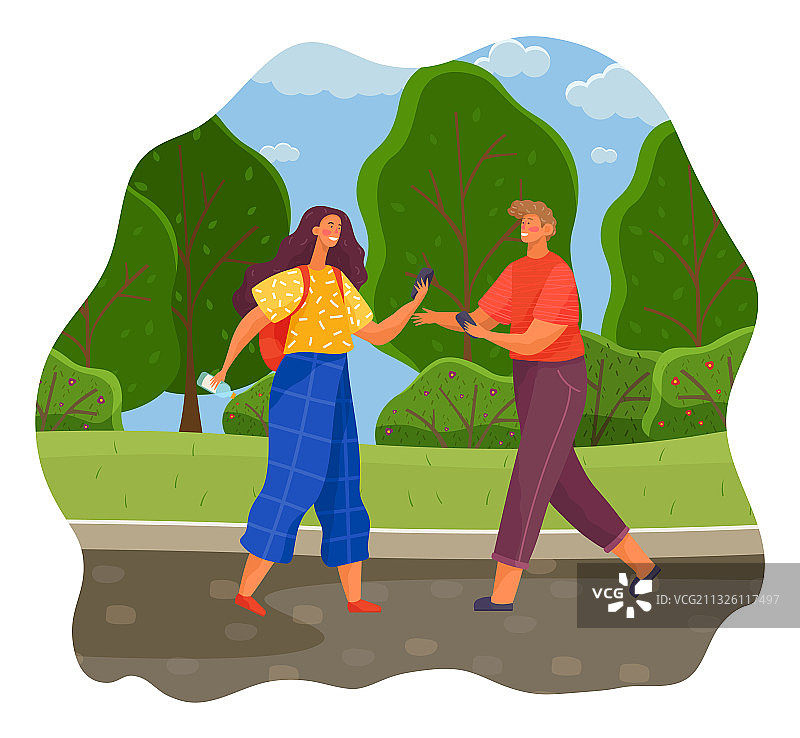 公园里的人们交换电话号码图片素材