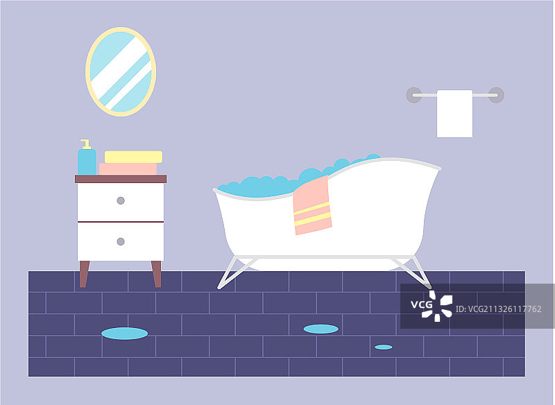 带泡沫镜和床头柜的浴室图片素材