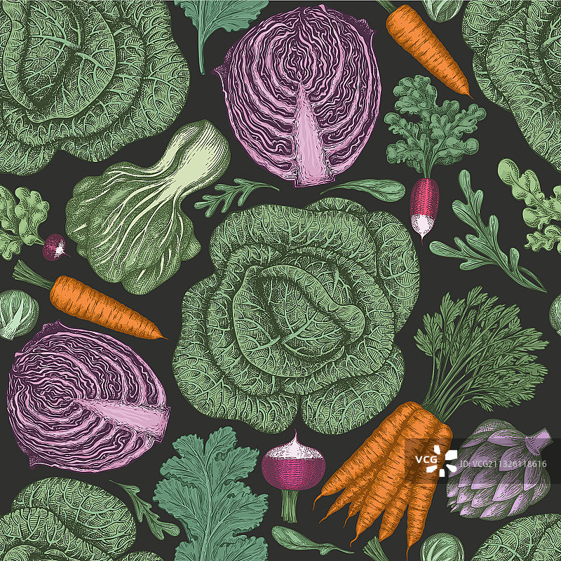 手绘复古有机新鲜蔬菜图片素材