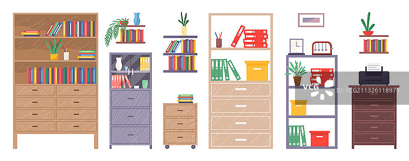 带储物柜的办公室壁橱架子图片素材