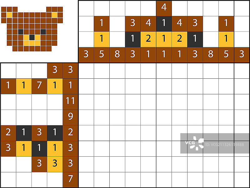 数字油漆拼图Nonogram熊图片素材