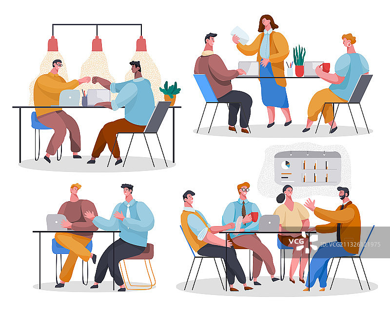 办公室员工参与各种活动场景套装图片素材