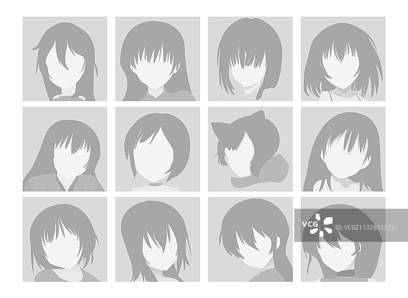 灰色头发动漫人物面部合集图片素材