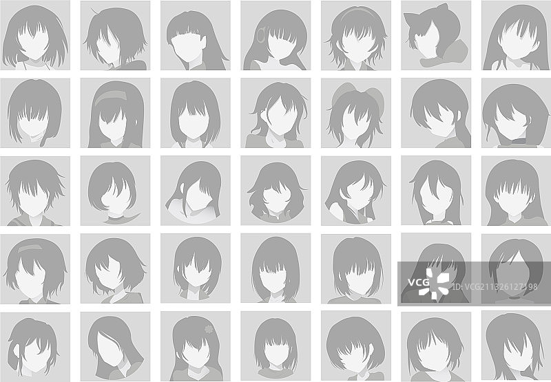 灰色头发动漫人物面部合集图片素材