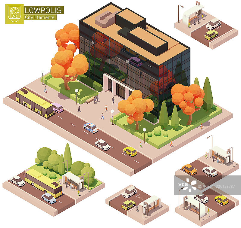 2.5D办公大楼和巴士站图片素材