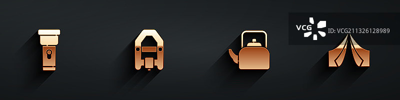 手电筒、漂流船和带把手的水壶图片素材