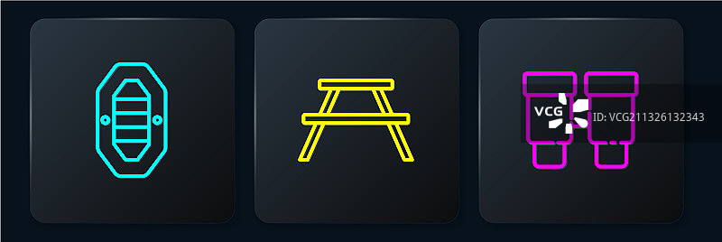 漂流船双筒望远镜和野餐桌线设置图片素材